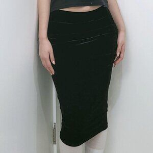 Velvet Black Midi Pencil Skirt